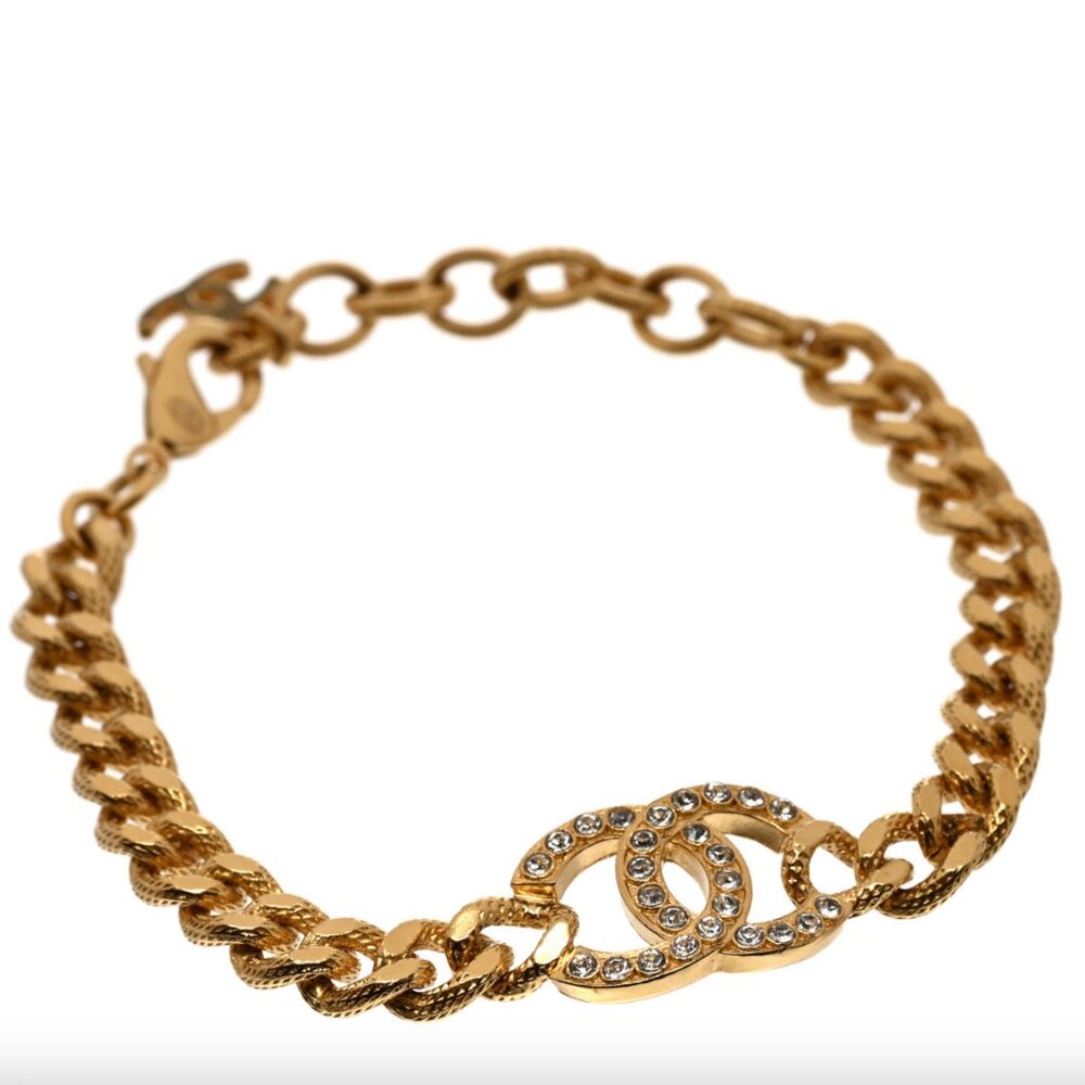 CHANEL Crystal CC Chain Link Bracelet Gold